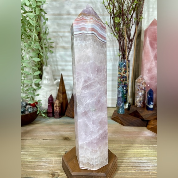 1047 Blue Agate with Purple Amethyst Crystal Tower - Large 8-1/2 Inches Tall - Picture 10 of 14